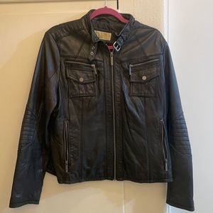 Michael Kors black leather biker jacket, size XL